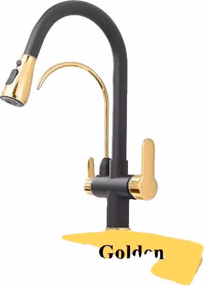 Rubinetto da cucina, doppia maniglia, finitura cromata, nero oro