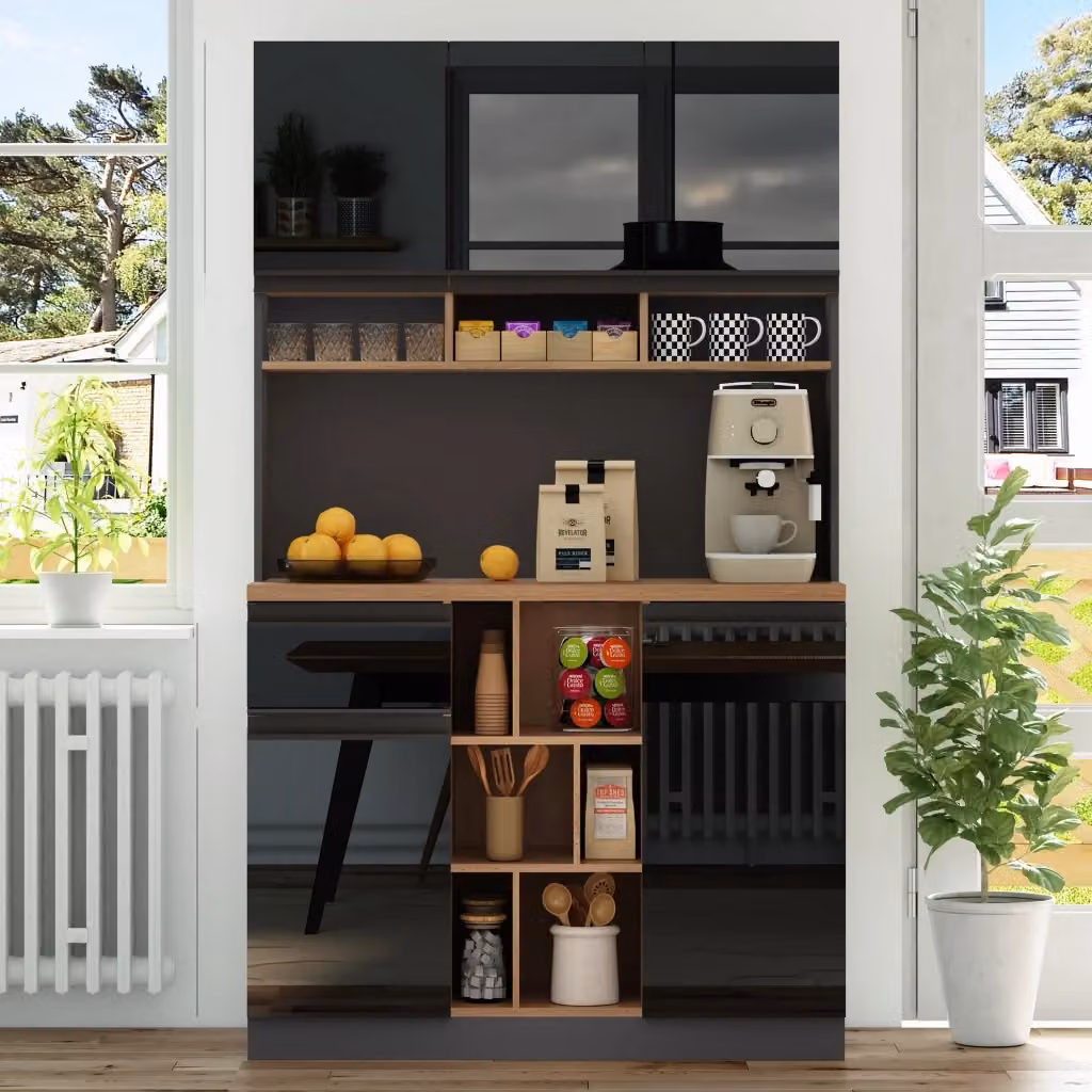 Credenza Chicfurn moderna per cucina e soggiorno in MDF laccato lucido, colore antracite, con 1 cassetto, 3 ante e ripiani regolabili, L: 105 cm, P: 45 cm, H: 185 cm – 2