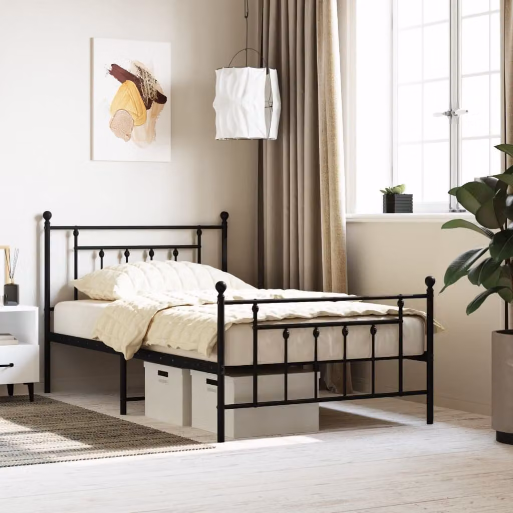 The Living Store Struttura letto con testiera e pediera in metallo nero 100x200 cm