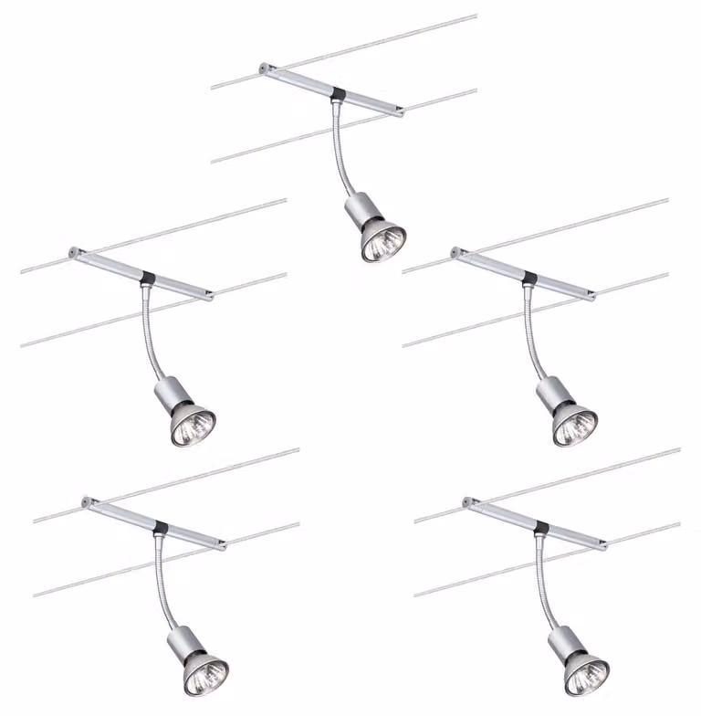 Paulmann Sistema a cavo e binario 2Easy Spot Basil, 5 faretti da 20W, attacco GU5,3, cromo opaco, 12V, metallo