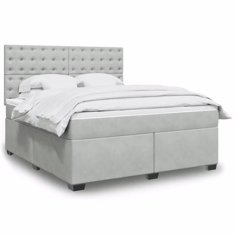 vidaXL Giroletto a Molle con Materasso Ibrido in Velluto Grigio e Bianco L/P/H: 180 x 200 cm
