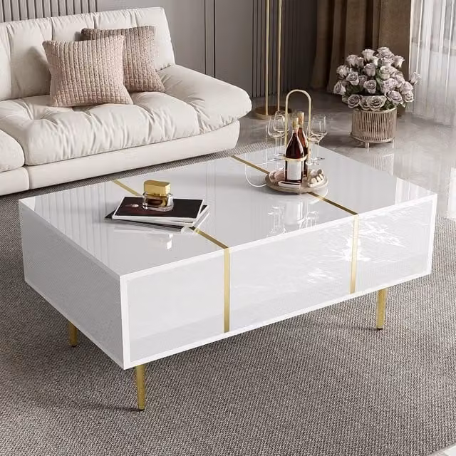 Tavolino da caffè MINIMAL moderno bianco lucido con 2 cassetti L 60 cm x P 41,5 cm x H 26,15 cm