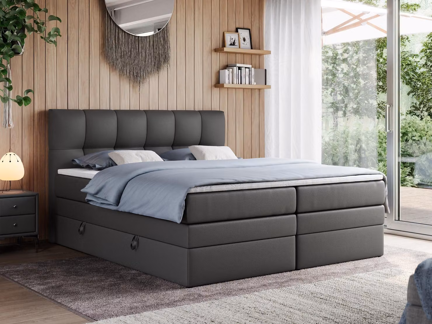 Letto boxspring con materasso matrimoniale - ALVIN-KING - 140x200 cm - Grigio scuro - H3