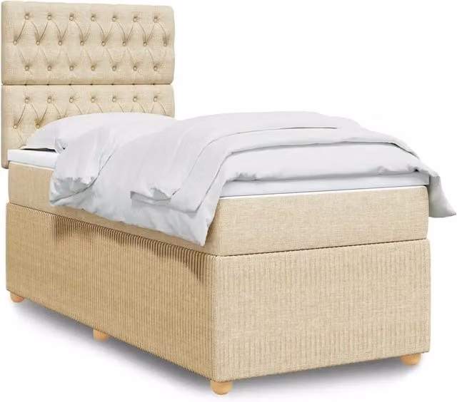 Letto a molle con materasso vidaXL in tessuto beige e bianco L/P: 100 x 200 cm