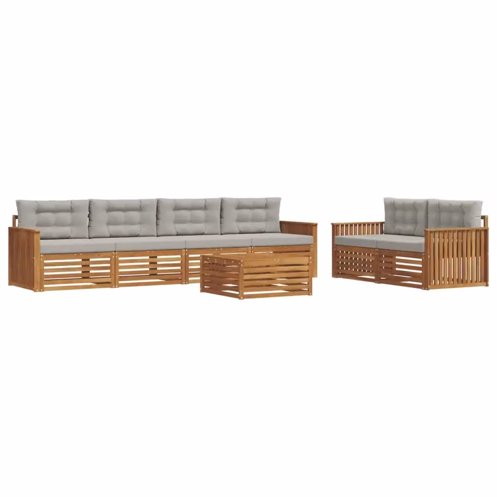 Set di divani da esterno a L con tavolino vidaXL in legno di acacia, 7 pezzi, Beige e Grigio – 2
