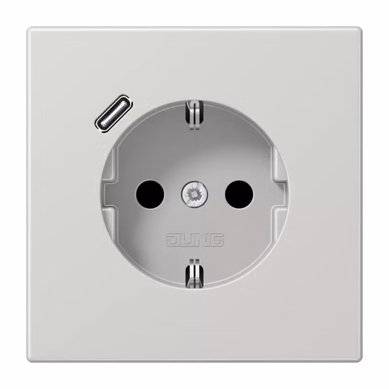 Presa Jung SCHUKO 16 A 250 V ~, con caricatore USB 1 x tipo C, protezione tattile avanzata integrata, serie LS, grigio chiaro LS1520-18CLG