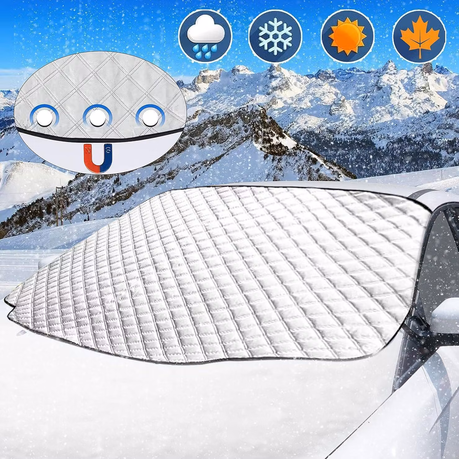 Copri parabrezza auto invernale fissaggio magnete 193x126cm