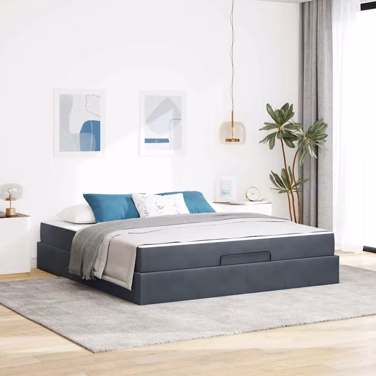 vidaXL Struttura letto con 2 materassi in velluto grigio, L: 180 cm, P: 200 cm, H: 203 cm