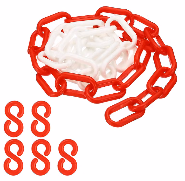 Catena in plastica rossa e bianca, lunghezza 3 piedi (circa 90 cm), diametro 6 mm, ideale per delimitazioni e decorazioni