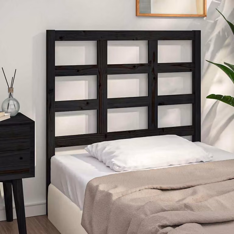Testiera per letto vidaXL in legno massello di pino nero, stile rustico, L: 95,5 cm, P: 4 cm, H: 100 cm