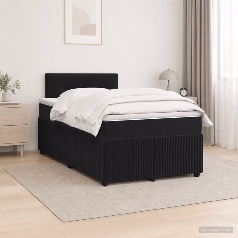 Letto box spring con materasso vidaXL in velluto nero, L/P: 120 x 200 cm