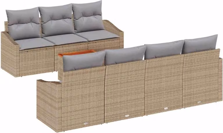 Set Divano da Giardino 8 pcs Beige e Grigio Chiaro polyrattan