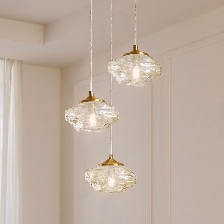 Lampada a sospensione in vetro Piatra Lindby, dimmerabile, Crema / Ambra, Soggiorno / Sala da pranzo, Vetro, Moderno, Lampada a sospensione