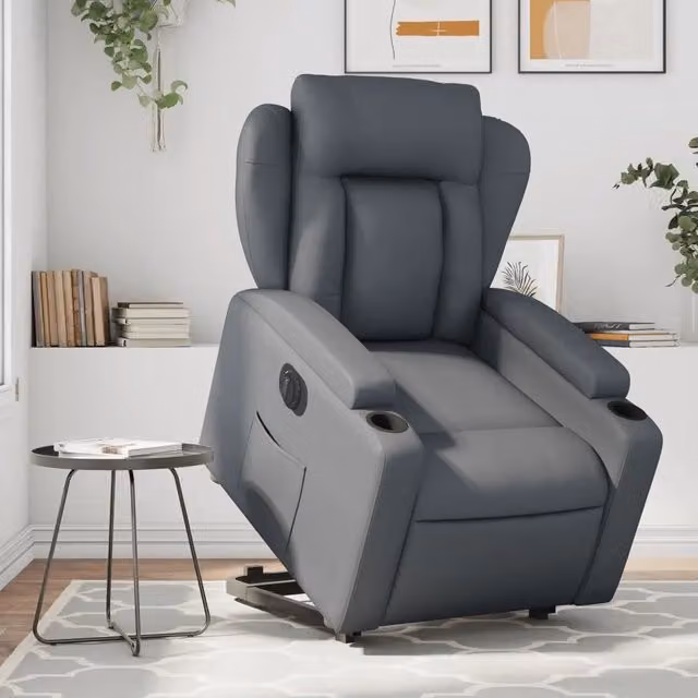 Poltrona Alzapersona Reclinabile vidaXL Grigia in Similpelle con Supporto Elettrico per Senior – 1