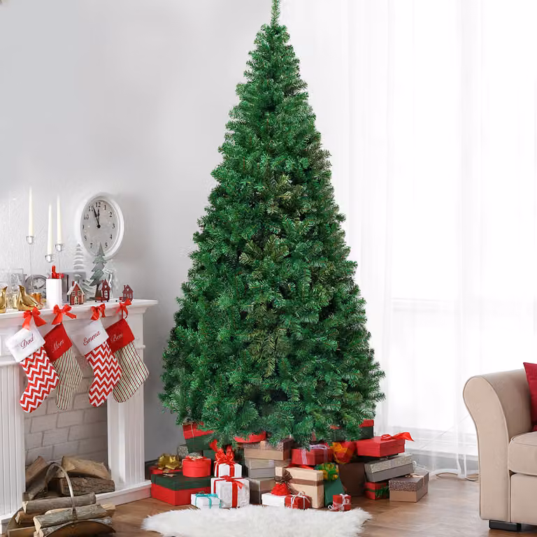 Albero di Natale Costway Verde con Aghi in PVC e Base in Metallo, Altezza: 240 cm