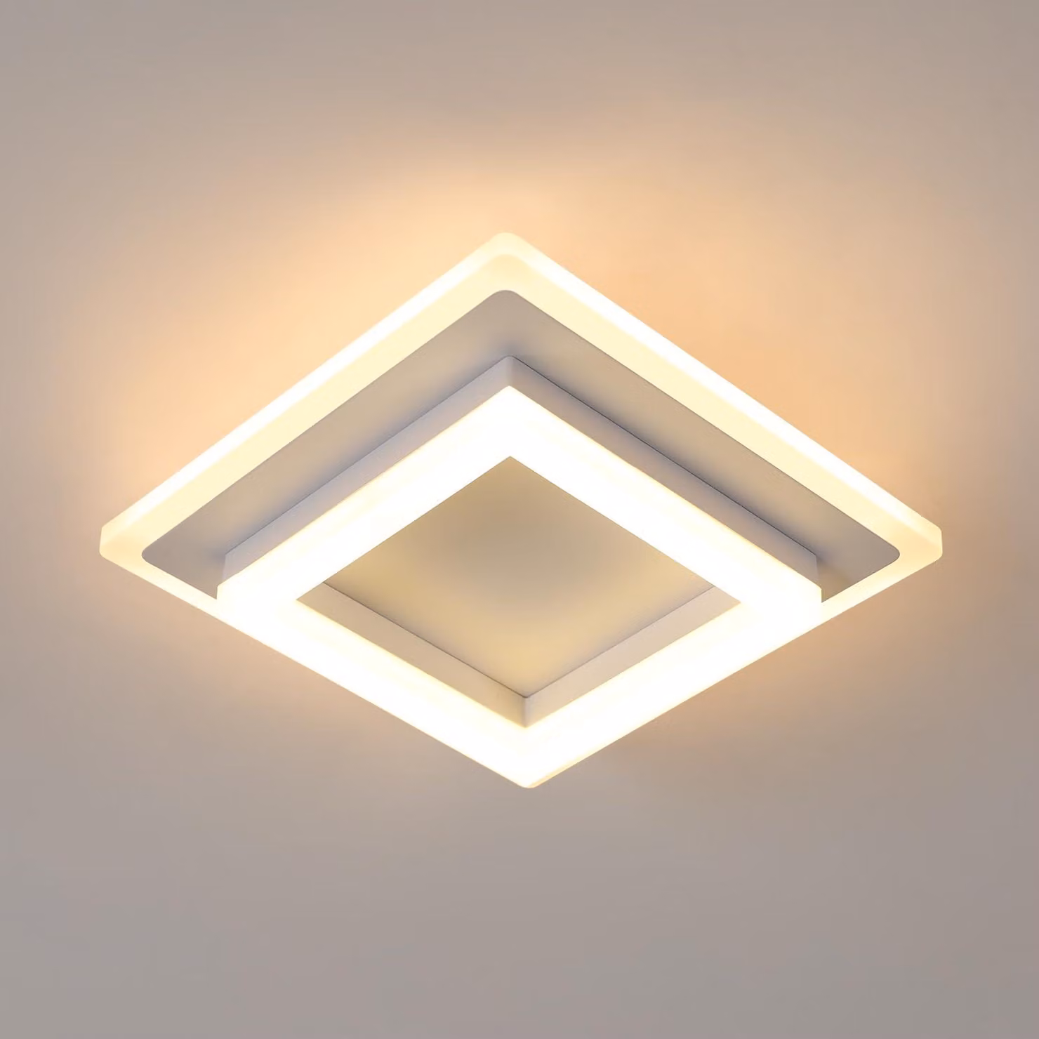SENQIU Lampada da soffitto moderna a LED, design quadrato, realizzata in acrilico, colore bianco, 20 cm, 3000 K