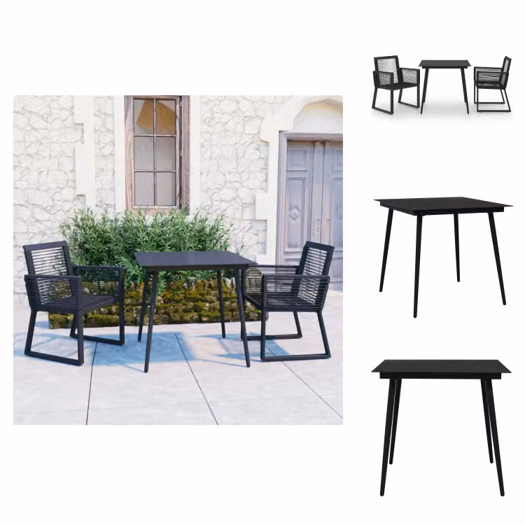 vidaXL Set da pranzo da giardino 3 pezzi PVC rattan nero - Set di mobili da giardino