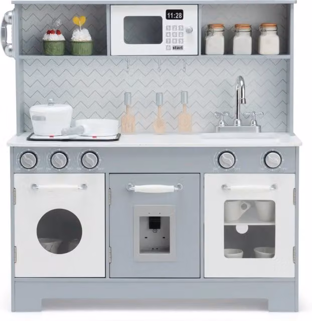 Cucina giocattolo per bambini in stile moderno con effetti sonori e luminosi, grigio e bianco, L/P/H: 76 x 28 x 80 cm