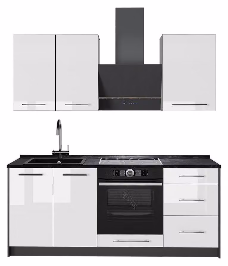 Cucina monoblocco Vicco Fame-Line Bianco lucido/Antracite 190 cm, PL Antracite, Model 64863