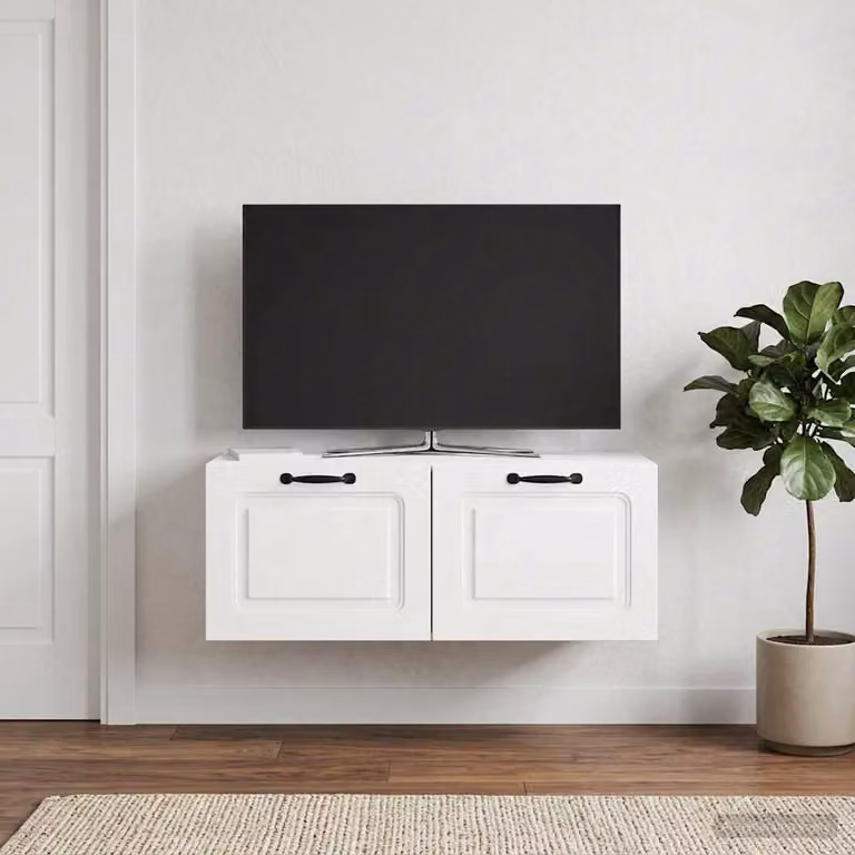 vidaXL Mobile Porta TV da Muro Moderno Bianco Lucido L: 78,5 cm, P: 31 cm, H: 30 cm