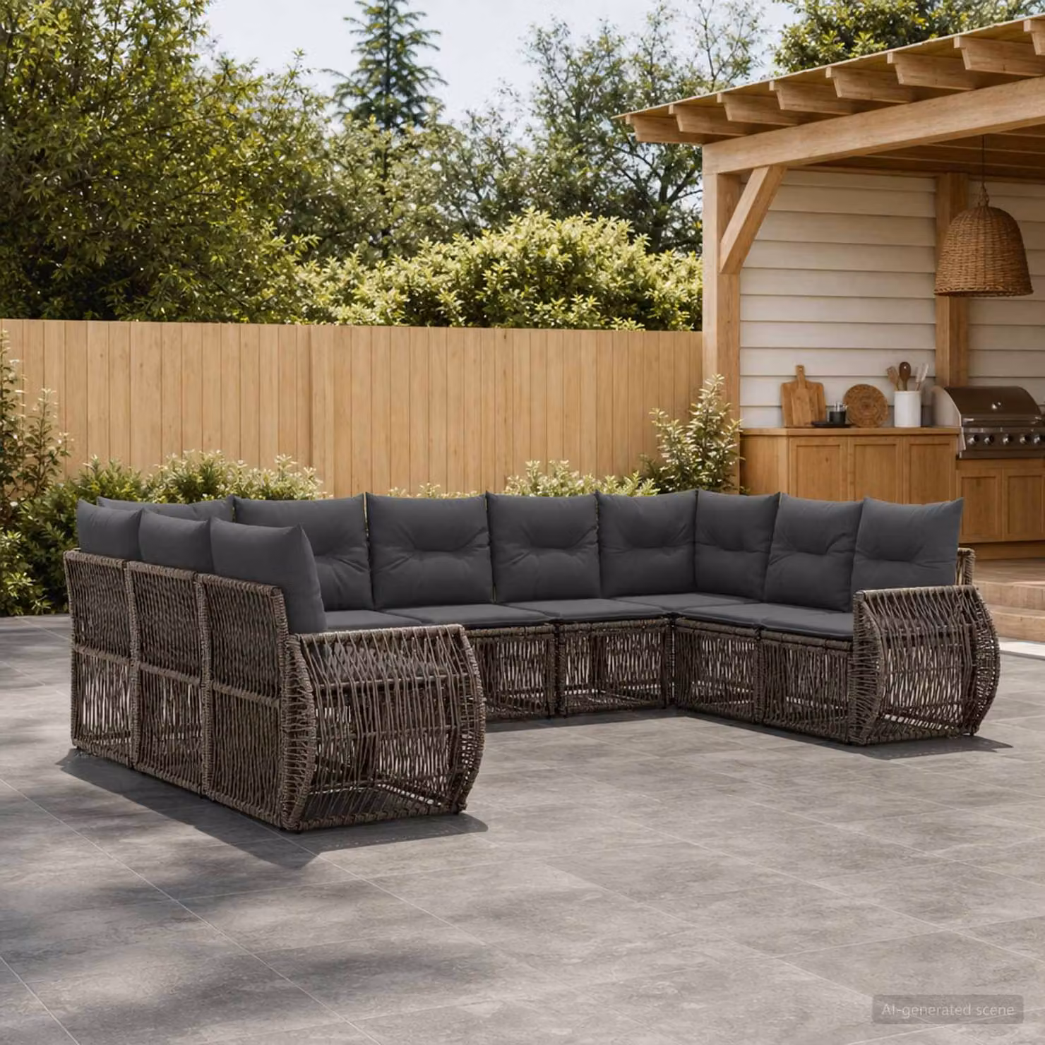 Set Divano da Giardino vidaXL 9 pz a forma di U in Polyrattan Grigio e Antracite con Cuscini Imbottiti e Struttura in Acciaio