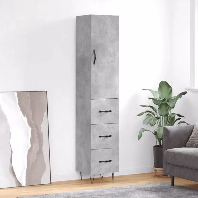 Credenza moderna vidaXL in legno e metallo grigio L: 34,5 cm, P: 34 cm, H: 180 cm