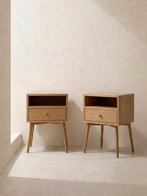 Set di 2 comodini Tilo Kenay Home in legno impiallacciato rovere marrone con 1 cassetto L/P/H: 60 x 40 x 40 cm