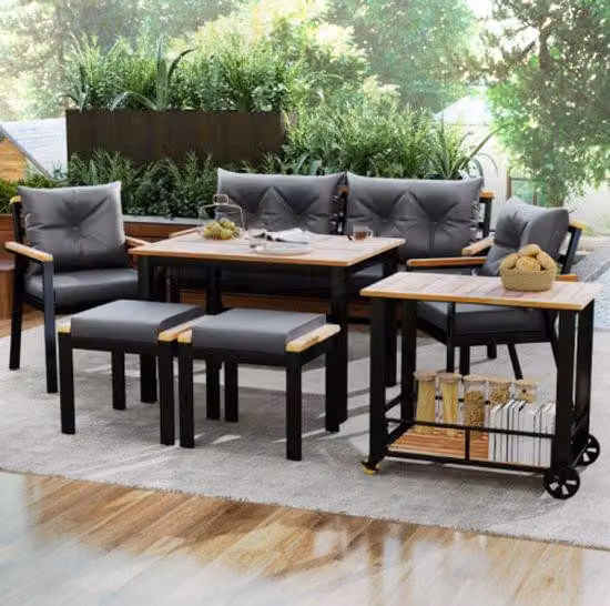 Set di mobili da giardino per 6-7 persone, set da pranzo da giardino con poltrone e tavolo, rivestimento in tessuto sfoderabile e lavabile