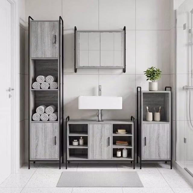 Set di Armadi da Bagno 3 pz Sonoma grigio 40 x 36 x 99,5 cm 3444516