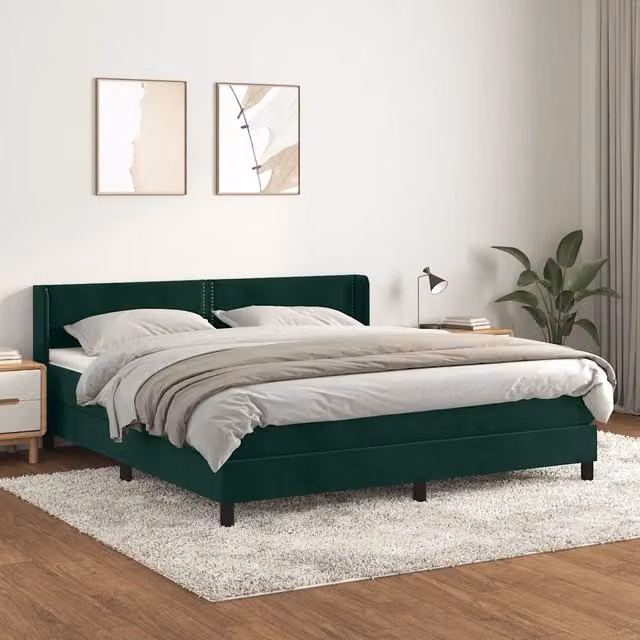 Letto Ibrido vidaXL con Giroletto a Molle e Materasso in Velluto Verde Scuro e Bianco L/P/H: 180 x 200 x 88 cm – 1