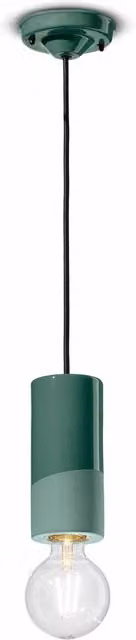 Sospensione Media Vintage Decò Pi Ceramica Verde Bottiglia 1 Luce E27