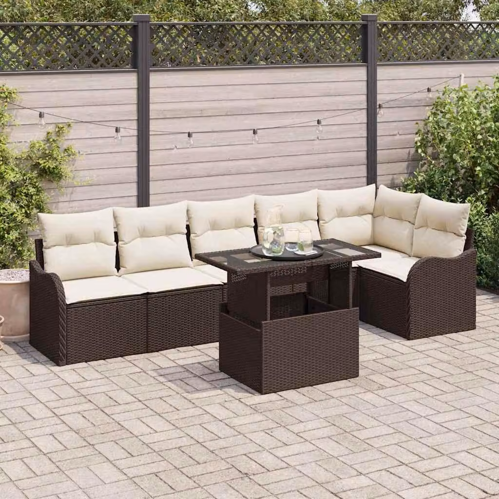 Maison Exclusive - Set Divano da Giardino con cuscino 7 pcs Marrone Poly Rattan