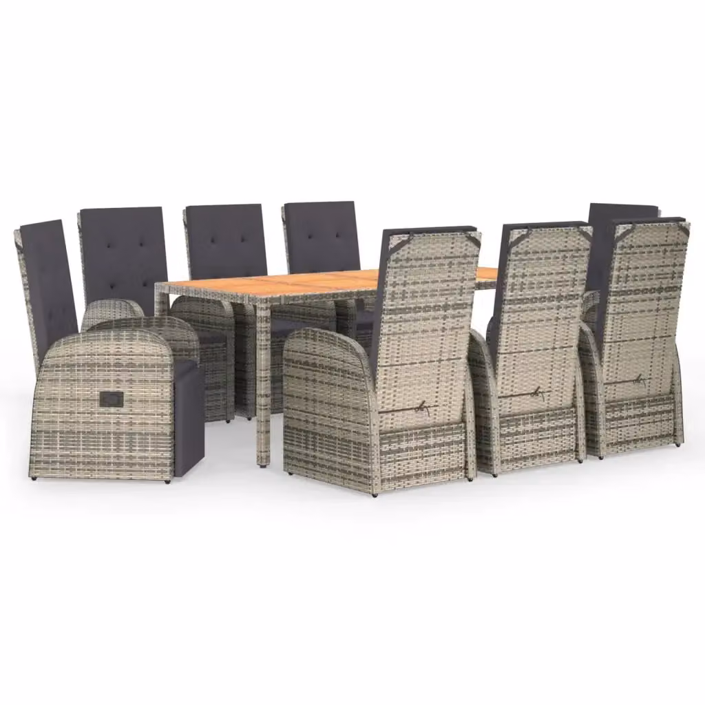 Set da pranzo da giardino vidaXL in polyrattan e legno di acacia con cuscini, 9 pezzi, grigio – 2