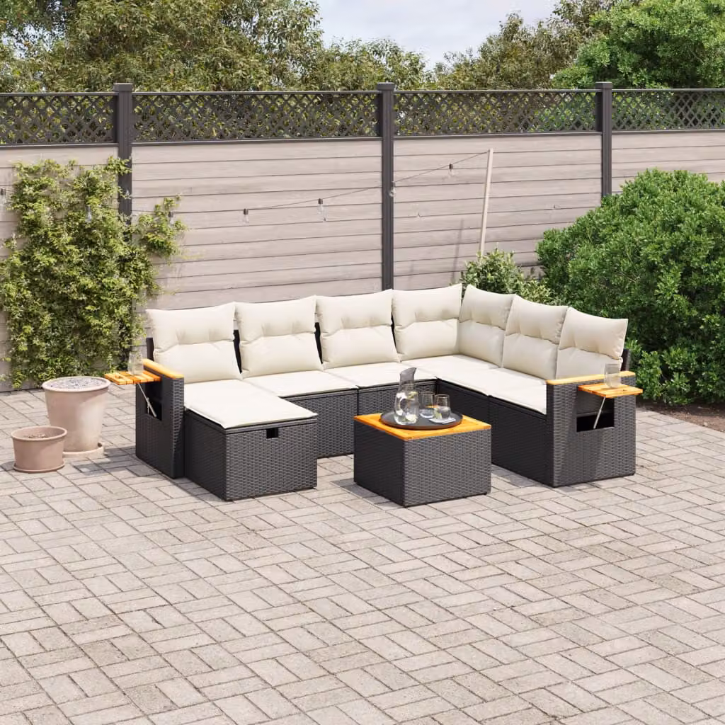 vidaXL Set Divani da Giardino a L con 8 Pezzi in Polyrattan Nero e Cuscini Imbottiti con Rivestimenti Rimovibili – 1