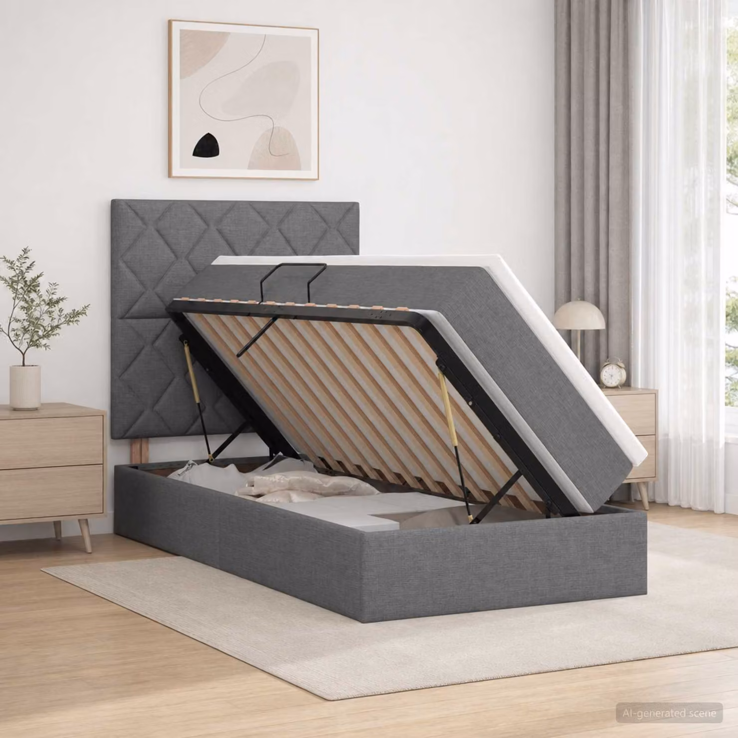Letto con contenitore vidaXL Grigio Scuro con illuminazione LED, porta USB e materasso, L/P/H: 90 x 200 x 128 cm
