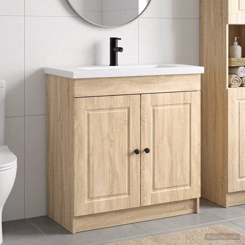 Set di mobili per il bagno moderno vidaXL in legno e MDF, colore beige e marrone, L 78,5 cm x P 37,5 cm x H 81 cm