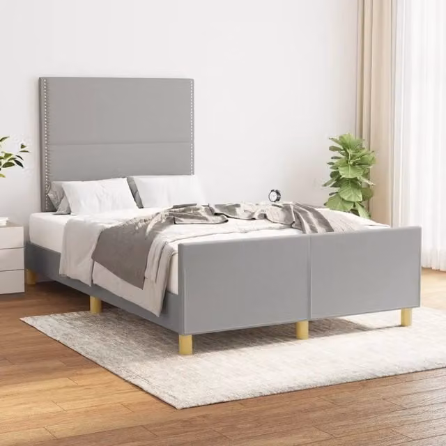 Giroletto vidaXL in tessuto grigio con doghe in legno L/P/H: 120 x 200 x 123 cm