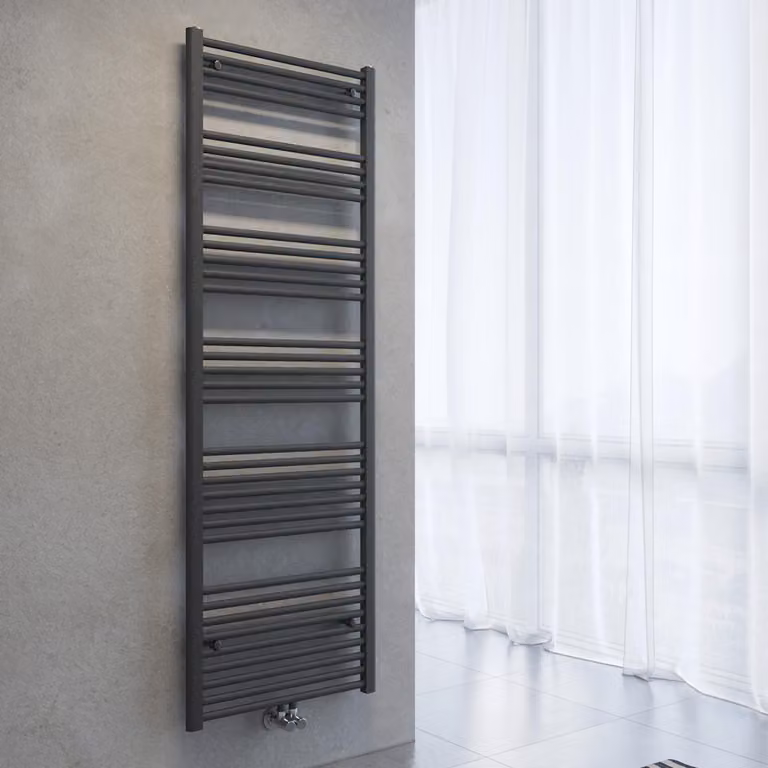 Radiatore asciuga-asciugamani SONNI, dimensioni 1800 x 600 mm, colore grigio antracite, sistema di riscaldamento ad acqua calda, senza resistenza elettrica