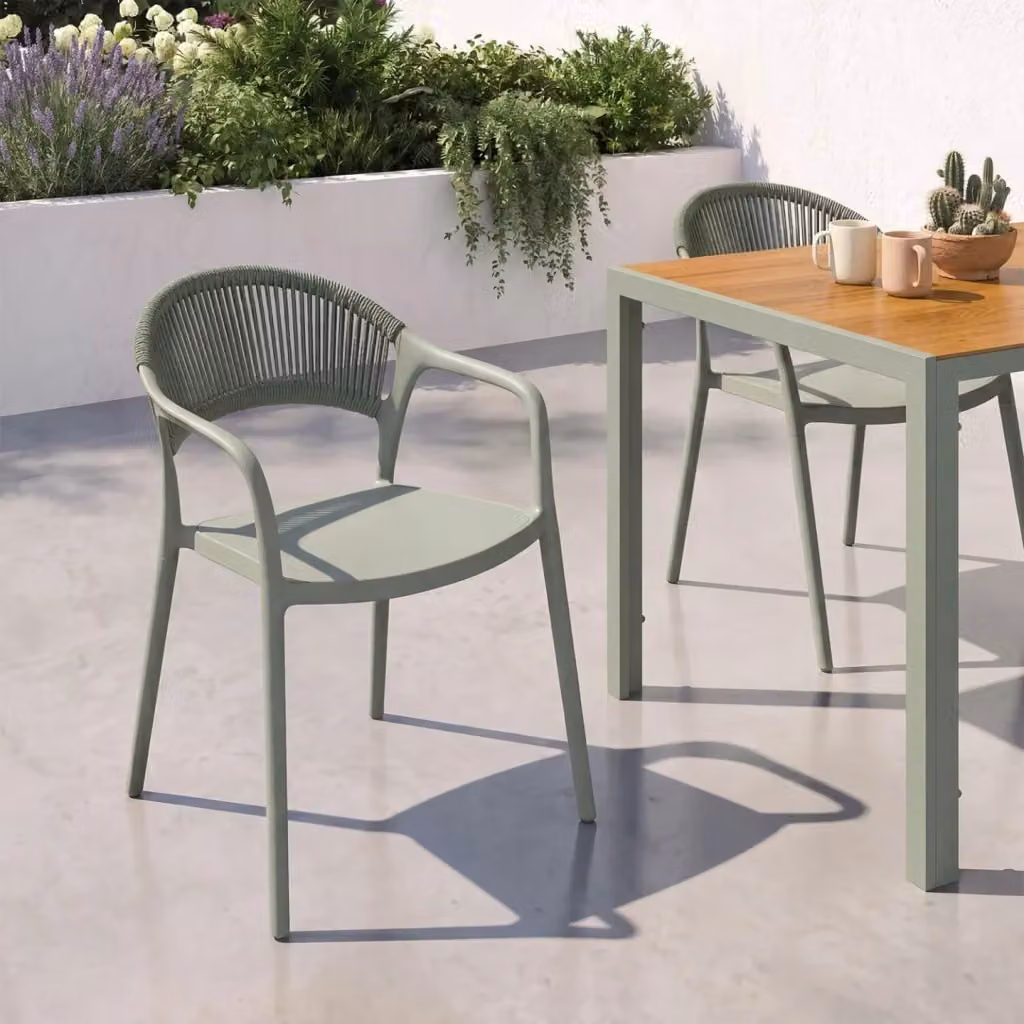 Set di 4 sedie da giardino impilabili ODELIA IDMarket in polipropilene e cordame verde con braccioli – 2