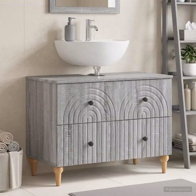 Armadio per lavabo da bagno moderno vidaXL ALKMAAR Sonoma grigio e nero con ante e cassetti