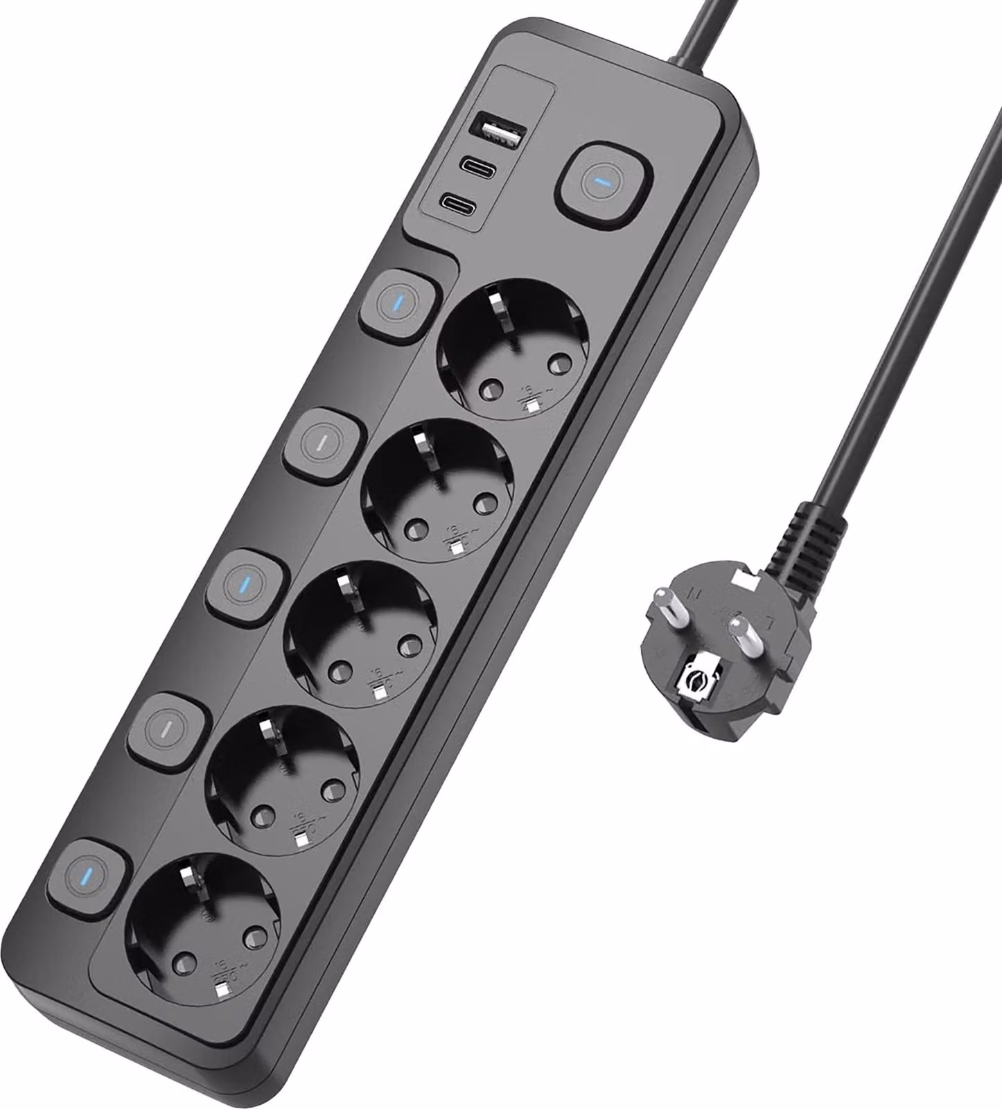 Cavo di prolunga VIKING YC53SB 5x 230 V (schuko) + 3x USB, 1,5 m e interruttore, nero