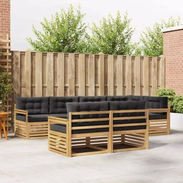 Set di divani da esterno a L vidaXL in legno di acacia con 7 pezzi, Bianco e Antracite