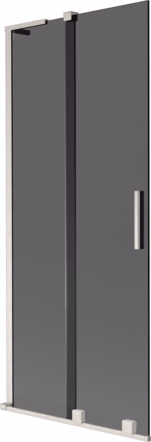 Mexen Velar L paratia vasca da bagno scorrevole a 2 ante 85 x 150 cm, grafite, nichel spazzolato - 896-085-003-41-97