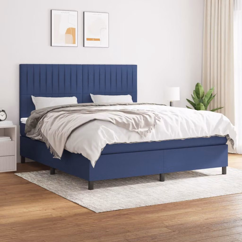 vidaXL Letto Ibrido con Giroletto a Molle e Materasso a Tasche Blu e Bianco L/P: 180 x 200 cm