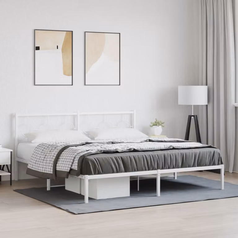 vidaXL Giroletto con Testiera in Metallo Bianco L: 187 cm, P: 219 cm, H: 91 cm