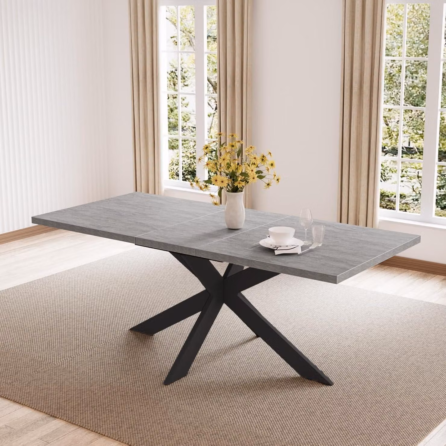 Tavolo da pranzo allungabile in MDF, colore grigio, dimensioni 130-170 cm, adatto per 4-8 persone