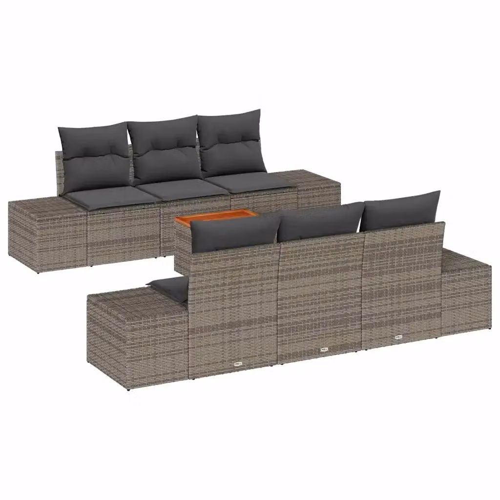 Set Divano da Giardino vidaXL 7 Pezzi Grigio con Cuscini e Tavolino in Polyrattan e Acciaio – 2