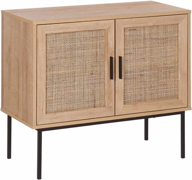 Credenza Moderna Beliani con 2 Cassetti in Vimini e Legno Chiaro, Stile Boho, Colore Beige e Marrone, L: 80 cm, H: 72 cm – 1
