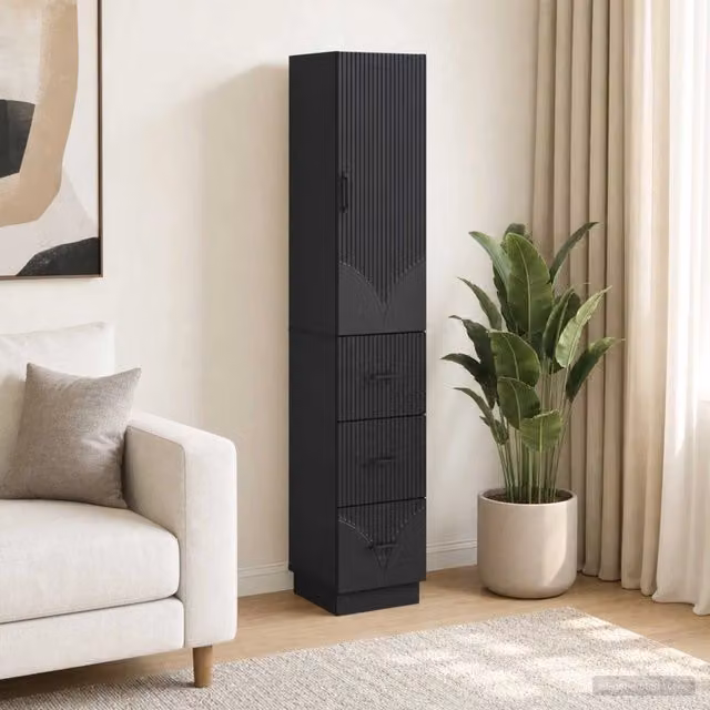 Set di 2 armadi moderni vidaXL con ante scorrevoli e cassetti, colore nero opaco, in MDF e metallo, L/P/H: 33 x 34,5 x 87 cm – 1