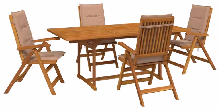Set da pranzo da giardino composto da 5 pezzi, in legno massello di acacia naturale